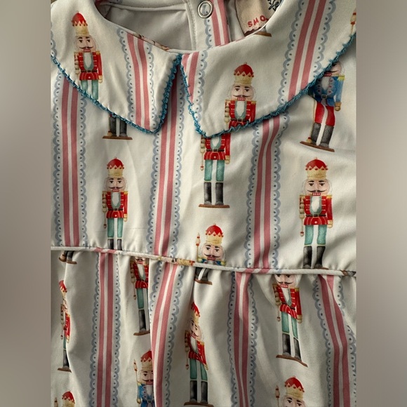 Smockingbird collared nutcracker print footed romper, size 9m, worn once - Picture 6 of 9
